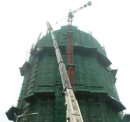乐东吊车在工地上作业